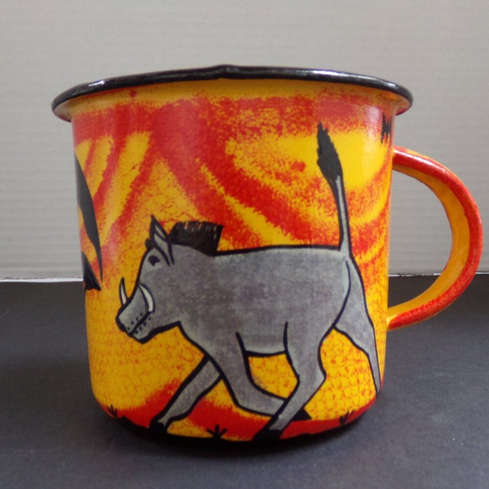 NWT Rare Namibia Cup Mug Yellow Black Orange Enamel Metal African